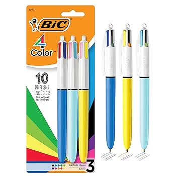 Amazon | BIC 4色ノック式ボールペン、長持ちするインクと快適な
